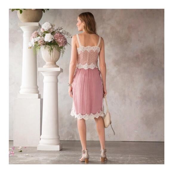 Sundance Adelina Slip Dress Lace Chiffon Romantic Pink Size 12 - Picture 2 of 13